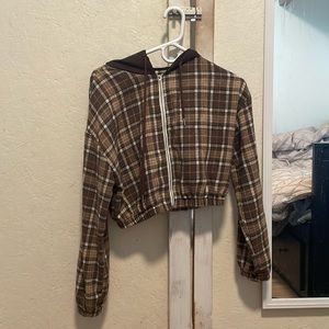 Lightweight cropped flannel hoodie